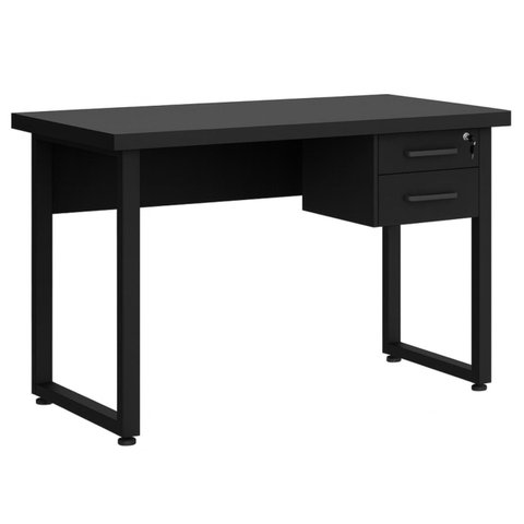 Mesa Escritório Pé Quadro - 1,20x0,60m - c/ Gavetas - Preto / Preto - 26201