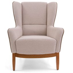 Poltrona Decorativa Fixa Base de Madeira Milena D02 Jacar Algodão Creme Marrom B-208 - Lyam Decor - 4