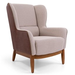 Poltrona Decorativa Fixa Base de Madeira Milena D02 Jacar Algodão Creme Marrom B-208 - Lyam Decor - 1