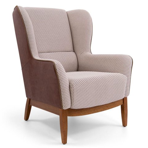 Poltrona Decorativa Fixa Base de Madeira Milena D02 Jacar Algodão Creme Marrom B-208 - Lyam Decor