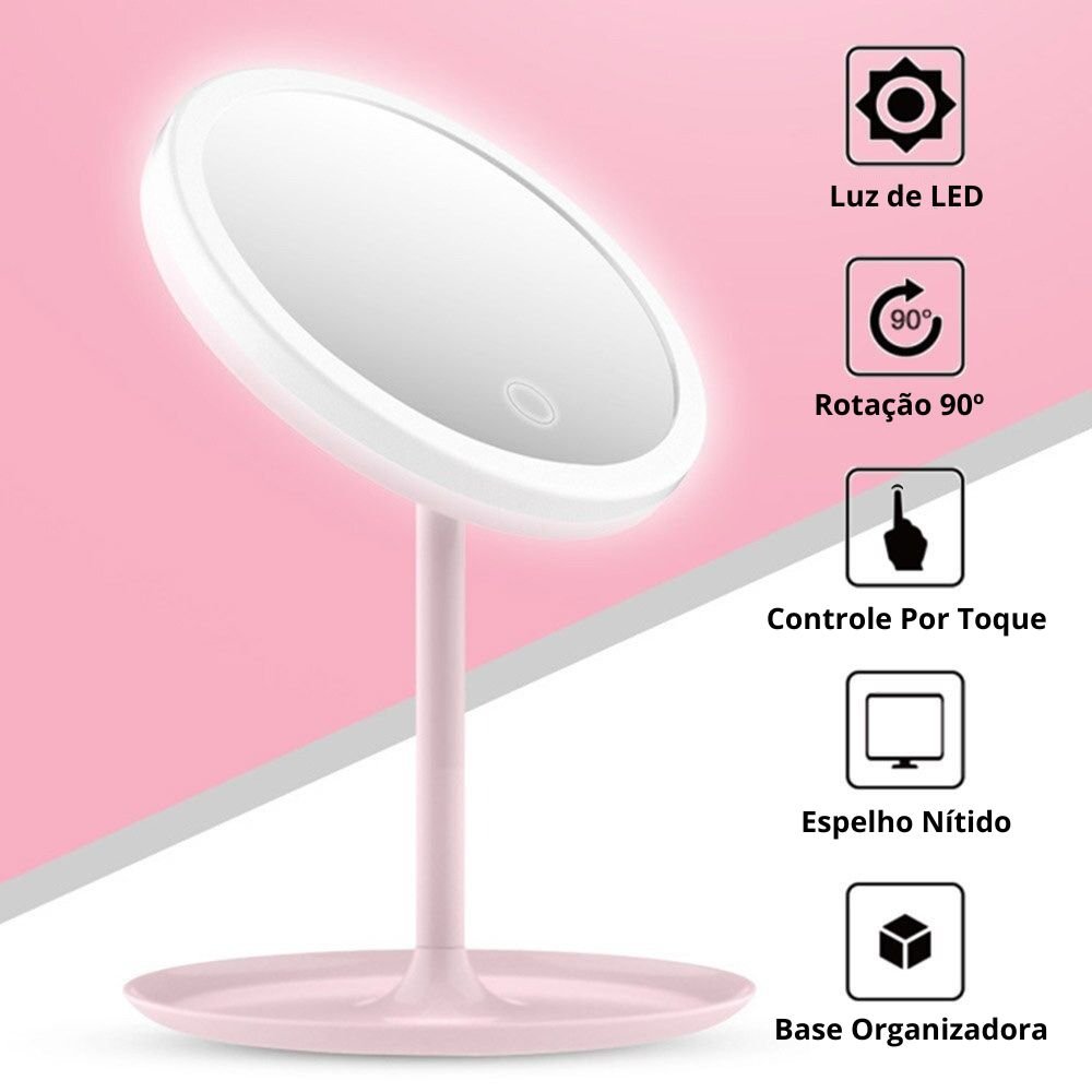 Espelho de Mesa com Led Redondo para Maquiagem Pequeno - Branco - 2