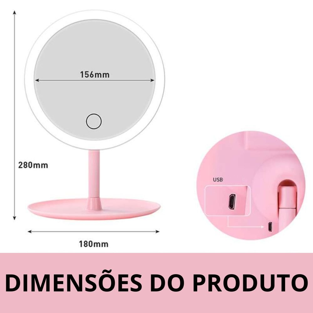 Espelho de Mesa com Led Redondo para Maquiagem Pequeno - Branco - 4