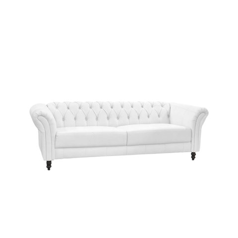 Sofá de Couro 4 Lugares Chesterfield 240cm Branco - Mozzelar