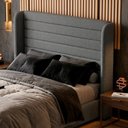 Ver imagem 2 de Cabeceira Estofada para Cama Box Queen Sasha 160cm Moderna Bouclê Cinza Escuro - Abmaza