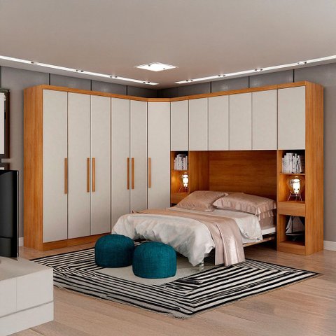 Guarda-roupa Modulado de Casal Safira 002 em Mdf com 12 Portas e 8 Gavetas Una Mobília
