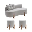 Ver imagem 2 de Conjunto Sofá Curvo Orgânico + 02 Puff Luna Boucle Cinza Claro - Montanaris Decor