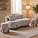 Ver imagem 1 de Conjunto Sofá Curvo Orgânico + 02 Puff Luna Boucle Cinza Claro - Montanaris Decor