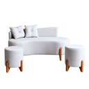 Ver imagem 1 de Conjunto Sofá Curvo Orgânico + 02 Puff Luna Boucle Cinza Claro - Montanaris Decor