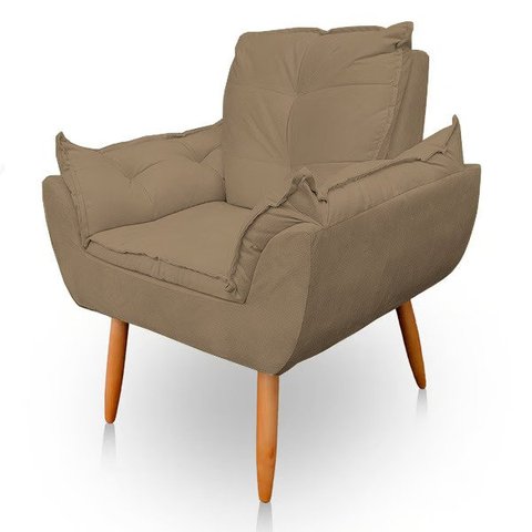 Poltrona Decorativa Opala Pés Palito Sued Capuccino - Kimi Design
