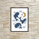 Ver imagem 2 de Quadro Decorativo Infantil Baleinhas 33x24cm - com vidro:Madeira preta
