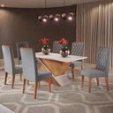 Ver imagem 1 de Mesa de Jantar 6 Lugares Poliana Mel/Blonde/Veludo Cinza - Panorama Móveis