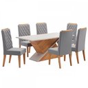Ver imagem 2 de Mesa de Jantar 6 Lugares Poliana Mel/Blonde/Veludo Cinza - Panorama Móveis