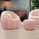 Ver imagem 2 de Poltrona Decorativa Orgânica Giratória com Puff Cloud Bouclê E03 - D’Rossi