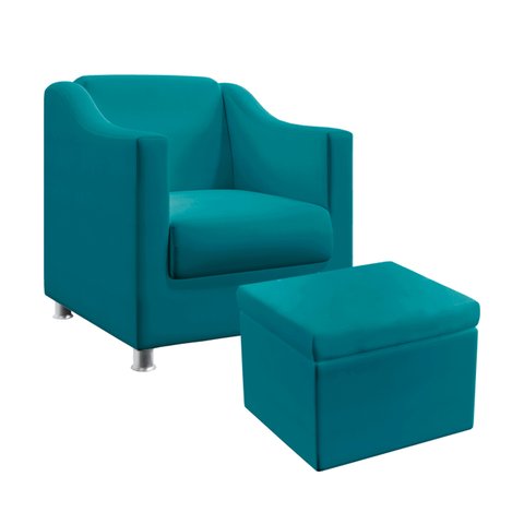 Poltrona Alya com Puff Quasar Suede Azul Turquesa Aradecor