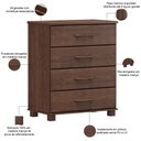 Ver imagem 3 de Cômoda para Quarto Closet 4 Gavetas Madeira Maciça Zahav F06 Café - Lyam Decor