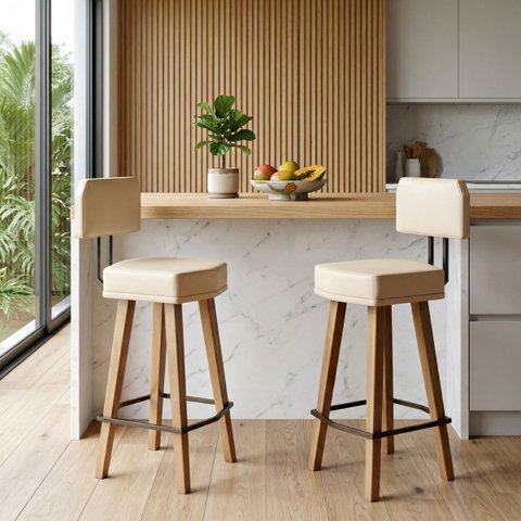 2 Banquetas com Encosto para Bancada de Cozinha Estofada Resistente