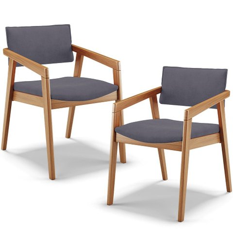 Kit 02 Cadeiras para Sala de Jantar Estar Living Giorgia B04 Suede Cinza - Lyam Decor