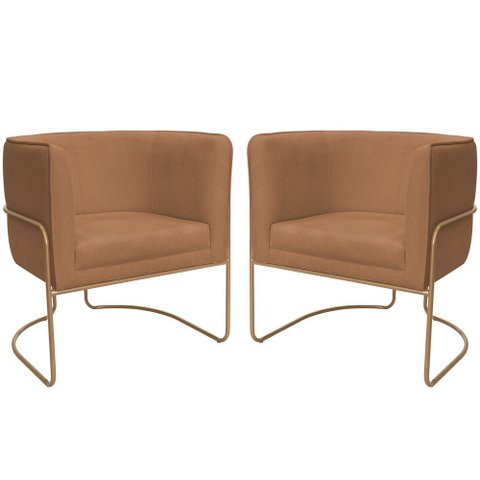 Kit 02 Poltronas Decorativas Betina Base Aço Ouro Fosco Bouclé Terracota - Nexta Casa