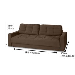 Sofá Cama Reclinável Retrátil 3 Lugares Zurique Marrom - Meu Estofado Sofá Cama Reclinável Retrátil  - 3