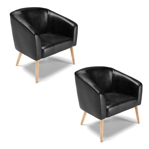 Cadeira Sala de Jantar Pé Palito Natural Kit 2 Stella Sintético Pu D03 - D'Rossi Cor Preto