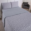 Ver imagem 2 de Kit Cobre Leito Poá Casal 100% Algodão Colcha 3 Peças Estampa Bolinhas Cinza