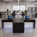 Ver imagem 1 de Mesa L Escritório 2 Lugares 3,00m X 1,50m Pés Painel F5 Cor:preto