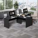 Ver imagem 4 de Mesa L Escritório 2 Lugares 3,00m X 1,50m Pés Painel F5 Cor:preto