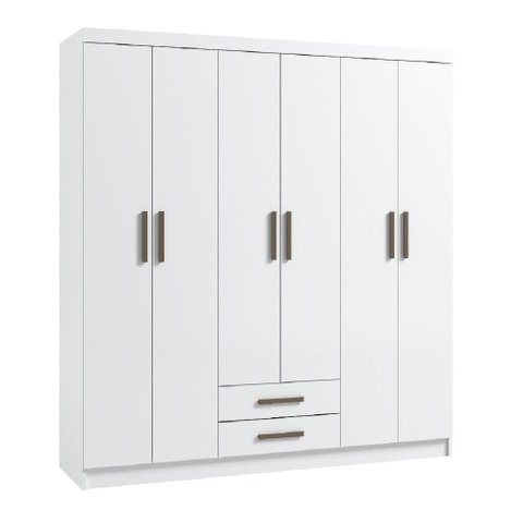 Guarda-roupa Casal 6 Portas 2 Gavetas Mdp Amêndoa com Cabideiro e Prateleiras Corrediça Telescópica