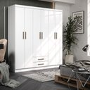 Ver imagem 2 de Guarda-roupa Casal 6 Portas 2 Gavetas Mdp Amêndoa com Cabideiro e Prateleiras Corrediça Telescópica
