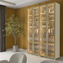 Ver imagem 1 de Cristaleira Bar Adega Prisma 4 Portas Reflecta LED Off White Dourado - Gelius