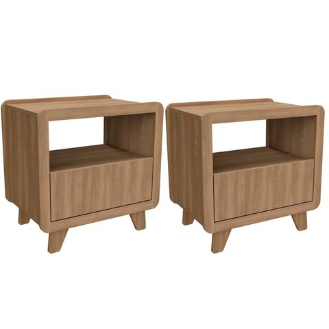 Conjunto 2 Mesas de Cabeceira 55cm com Gaveta e Nicho 100% MDF Padrão Planejados Mabel Marrom
