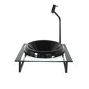 Ver imagem 1 de GABINETE COM CUBA DE VIDRO CHAPEU 10MM COM TAMPO 40CM PRETO MAIS TORNEIRA METAL PRETA