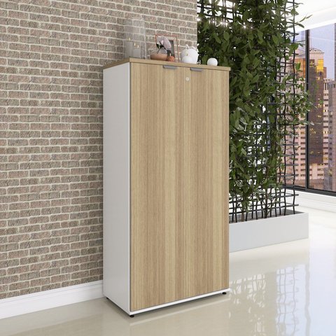 Armário Alto para Escritório 2 Portas com Chave 159,6cm P25 Pandin Branco/Noce Marromle