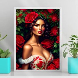 Quadro Decorativo Pombagira Rosa Vermelha 24x18cm:Madeira branca - 1