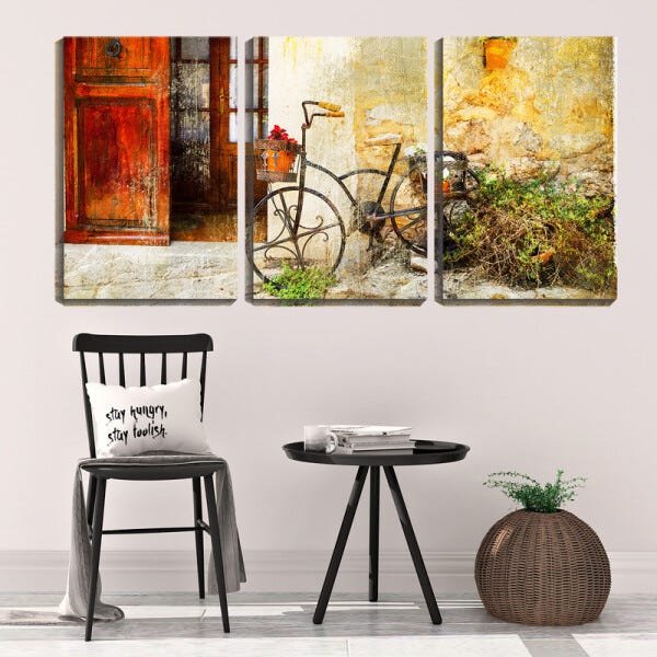 Quadro Decorativo 55x110 vaso de flor em bicicleta vintage - 2