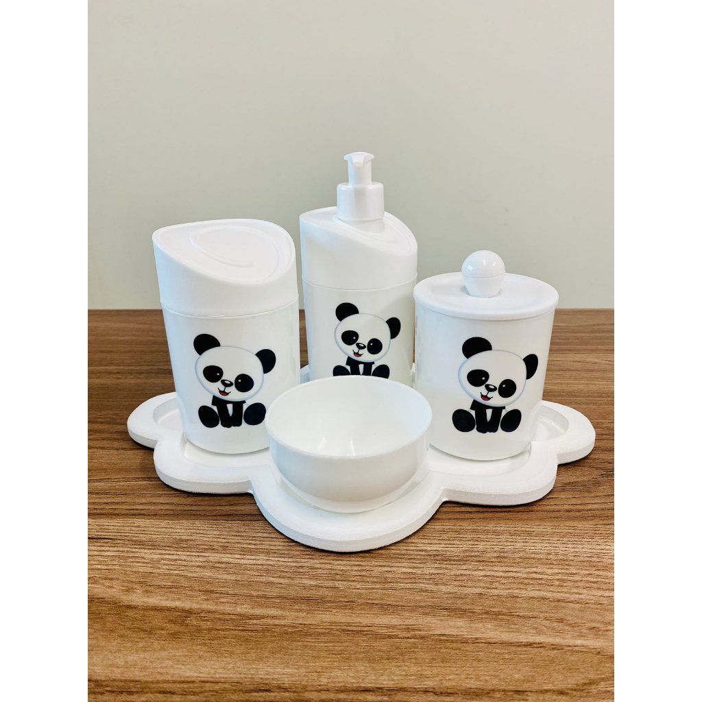 Kit Higiene Pandinha Baby - Branco C/bandeja Nuvem Branca