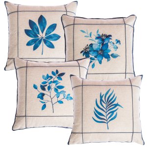 Kit 4 Capas Almofadas Linho Luxo Azul 45x45