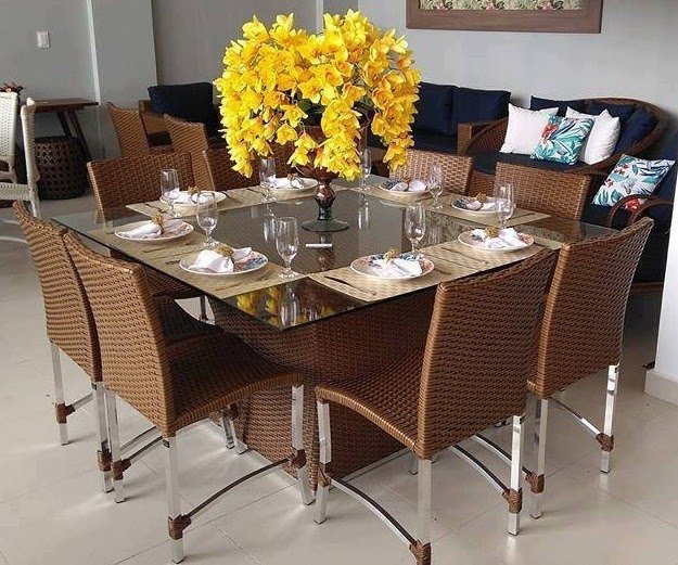 Conjunto de 8 Cadeiras e Mesa de Jantar Cannes em Alumínio para Cozinha, Edícula, Área - Argila - 1