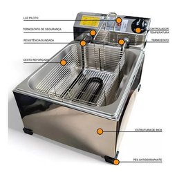 Fritadeira Elétrica Óleo 7lt + Escorredor + Coador - Inmetro:60hz/inox/110v - 6