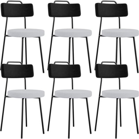 Kit 06 Cadeiras Decorativa Estofada Sala Jantar Barcelona L02 Couríssimo Preto Linho Cinza - Lyam