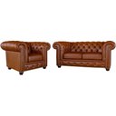 Ver imagem 1 de Conjunto de Sofá Chesterfield Couro Conhaque Brilho