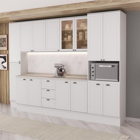 Cozinha Completa com Balcão Milla Alice Urban 15 Portas 3 Gavetas MDF Branco Móveis Carraro