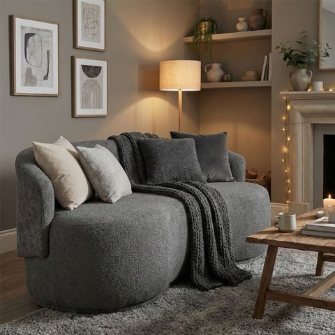 Namoradeira Decorativa Sala Estar Orgânica Beatriz Boucle Cinza Escuro - Montanaris Decor