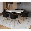 Ver imagem 1 de Mesa Jantar Industrial Branca 137x90cm Base V Dourada com 6 Poltronas Daw Madeira Preta Branco