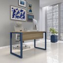 Ver imagem 1 de Escrivaninha Mesa Escritório X 150cm Industrial Noce Naturalle e Azul Delrei Marrom/Marromle
