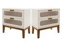 Ver imagem 1 de 2 Mesa de Cabeceira para Quarto Estilo Retro Classico Pes de Madeira 2 Gavetas C/ Telinha 60cm Off