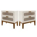 Ver imagem 1 de 2 Mesa de Cabeceira para Quarto Estilo Retro Classico Pes de Madeira 2 Gavetas C/ Telinha 60cm Off