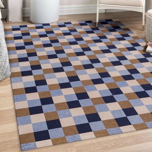 Tapete Jacquard com Látex 2,00 M X 2,50 M Emborrachado Antiderrapante Sala Quarto Pixel Marinho