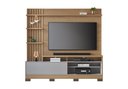 Ver imagem 1 de Estante Home Maceio 2mts para Tv até 65 Polegadas com Pés, Ripado Lateral e Led Colibri:freijo/cinza