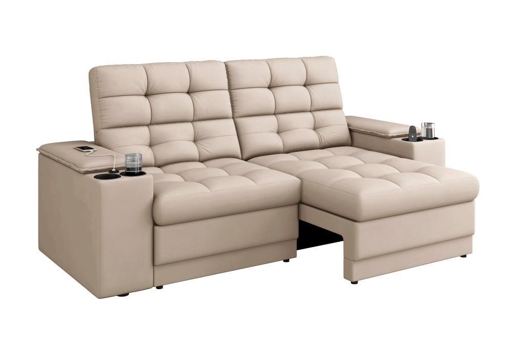 Sofá Confort Premium 1,70m Assento Retrátil/reclinável Porta Copos e Usb Suede Areia - Xflex - 3